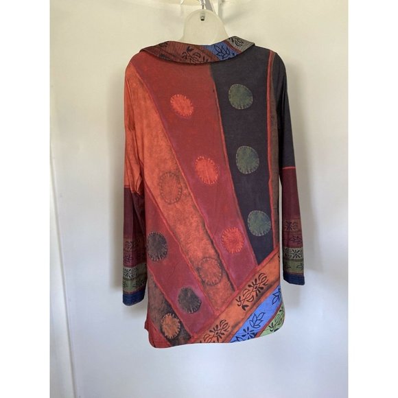 Vintage Made With Love Mod Long‎ Sleeve Abstract Tunic Top Button Accent Size S - Picture 8 of 10